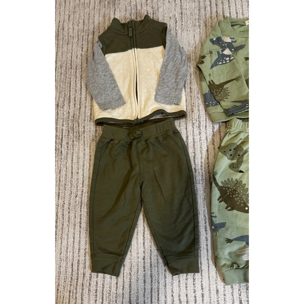 Carters and Kit + Pearl Baby Boy 12M Outfit Bundle Dinosaur Joggers Vest Set
